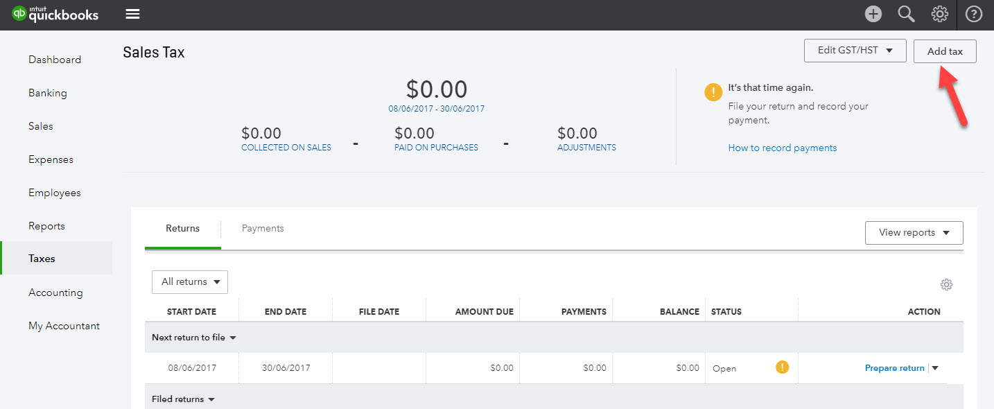 Add tax from sales tax centre